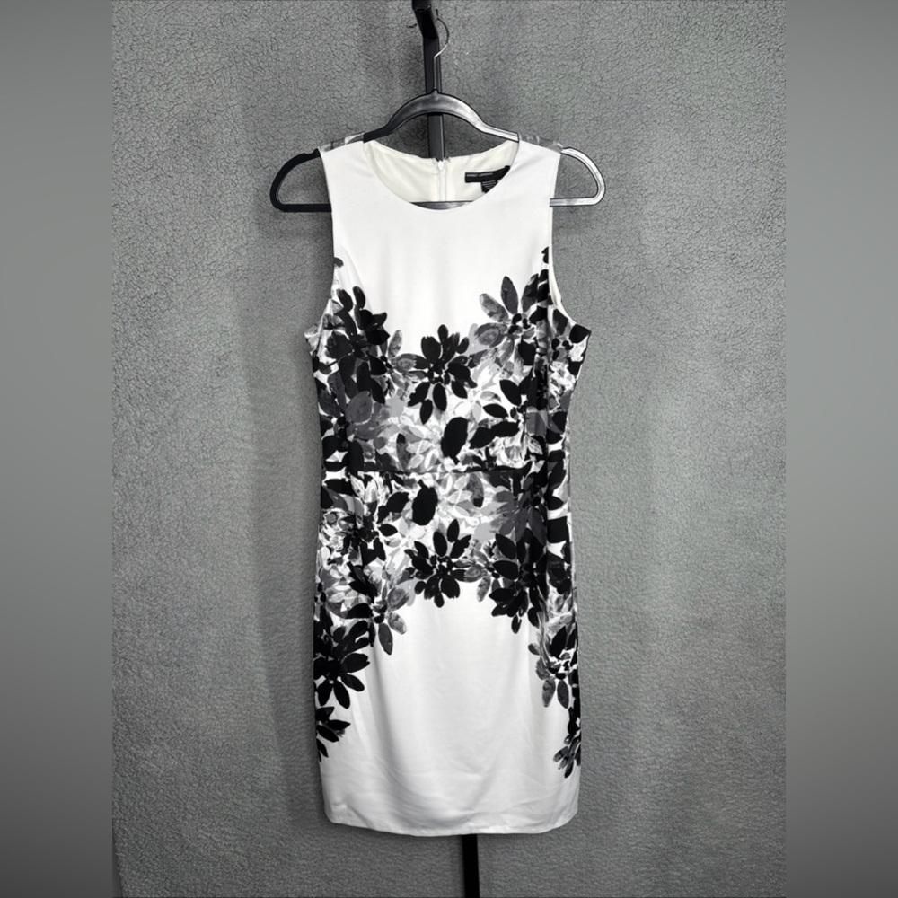 Maggy London White/Black Floral Sleeveless Back Zip Womens Dress 14